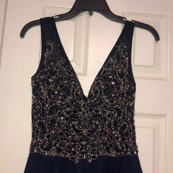 Navy Blue, Gold, And Pearl Semi-Formal Dress - Picture 3 of 8